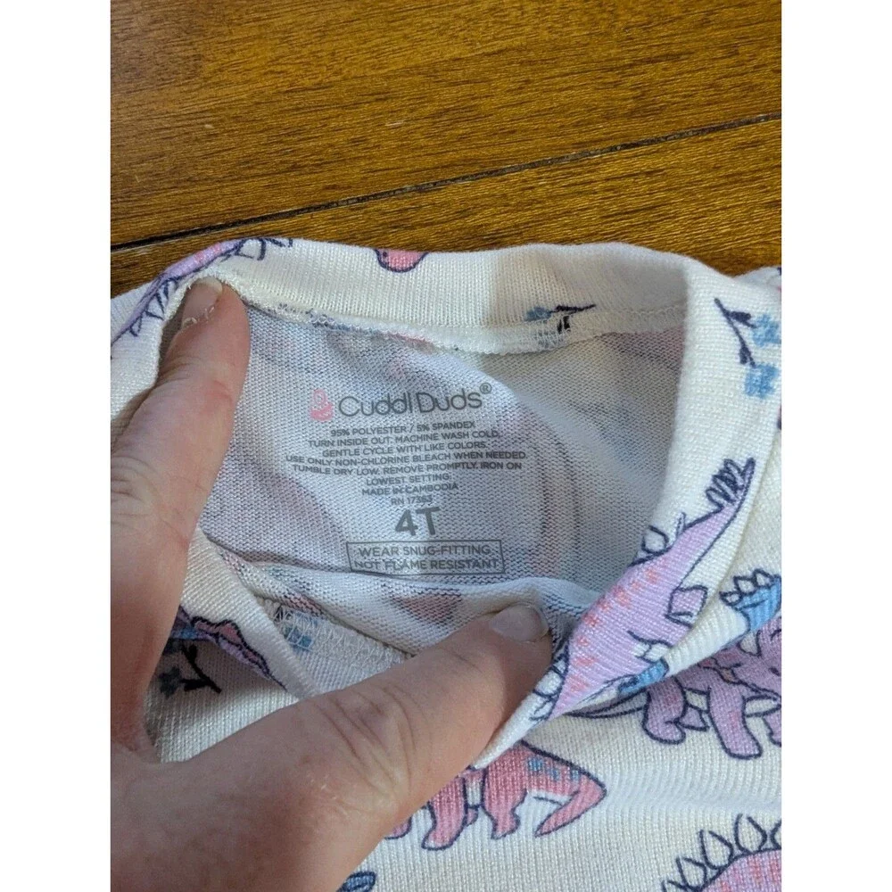 NWT Cuddl Duds Kids Pajama Set 4T • Pastel Dino Print • 2‑Piece Long Sleeve Top